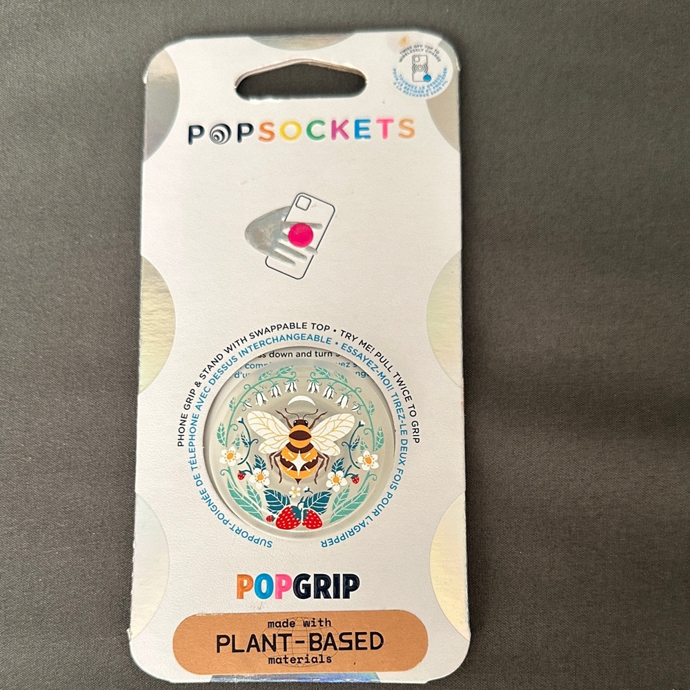 PopSocket PopGrip with Bee and Floral Design - Multicolor